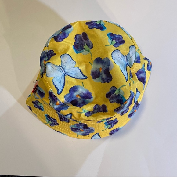 Petals & Peacocks yellow butterflies and flowers bucket hat,satin fabric O/S,NWT - Picture 3 of 9